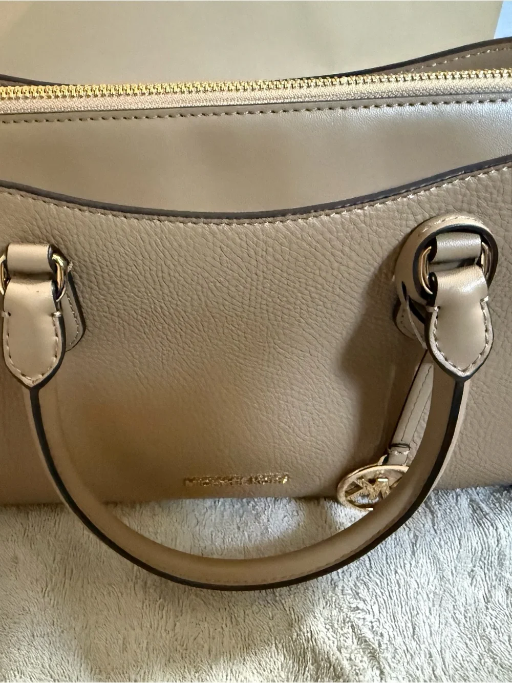 Michael Kors Camel Pebbled Leather Satchel with Gold Hardware NWT